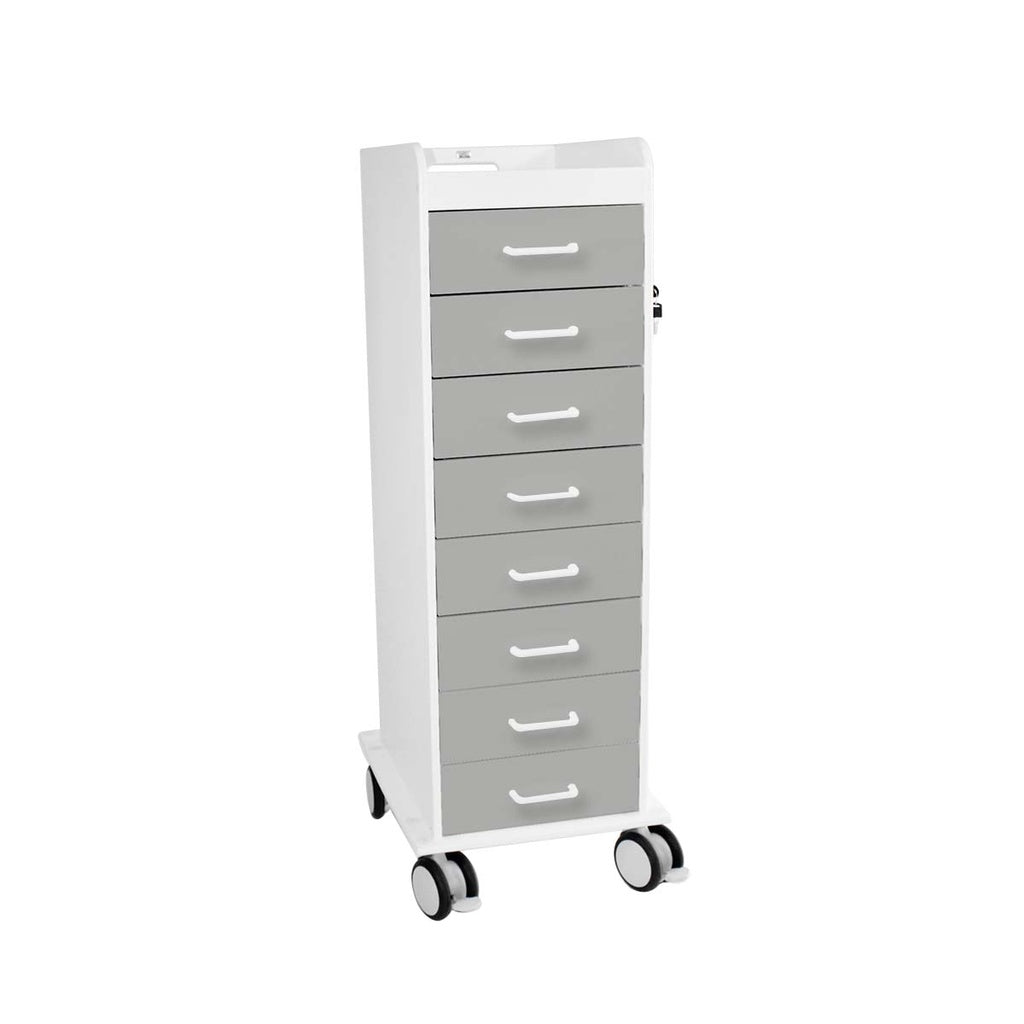 TrippNT 53581 TL 8D Cart Dolphin Gray Drawers - Tall Slender 8-Drawer HDPE Locking Cart Front View