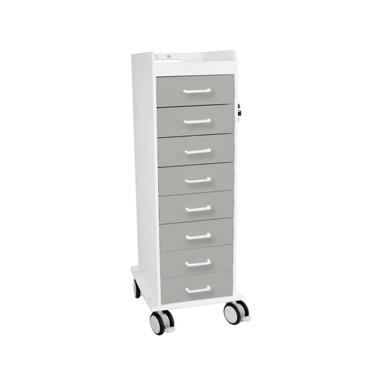 TrippNT 53581 TL 8D Cart Dolphin Gray Drawers - Tall Slender 8-Drawer HDPE Locking Cart Front View