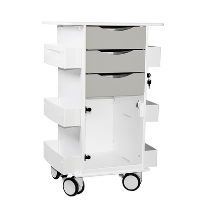 TrippNT 53588 Core DX Cart Dolphin Gray Drawers Hinged Door - HDPE Clinical Cart Front View