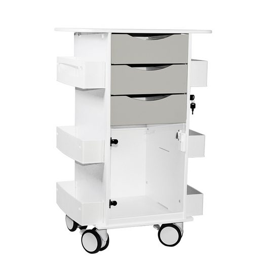 TrippNT 53588 Core DX Cart Dolphin Gray Drawers Hinged Door - HDPE Clinical Cart Front View