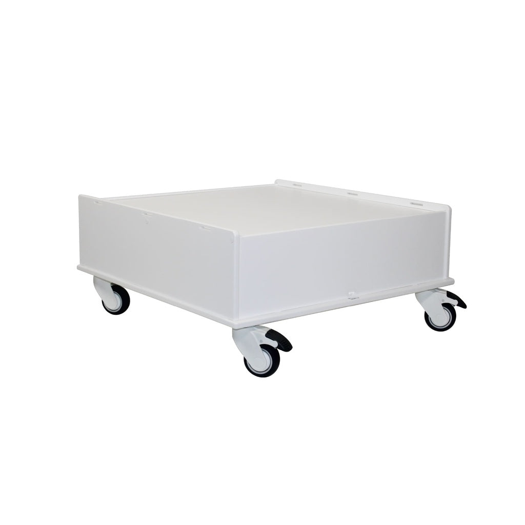TrippNT 53611 Equipment Cart White 24x24 12-Inch - Low-Profile HDPE Tray Cart with Strap Slots Front View