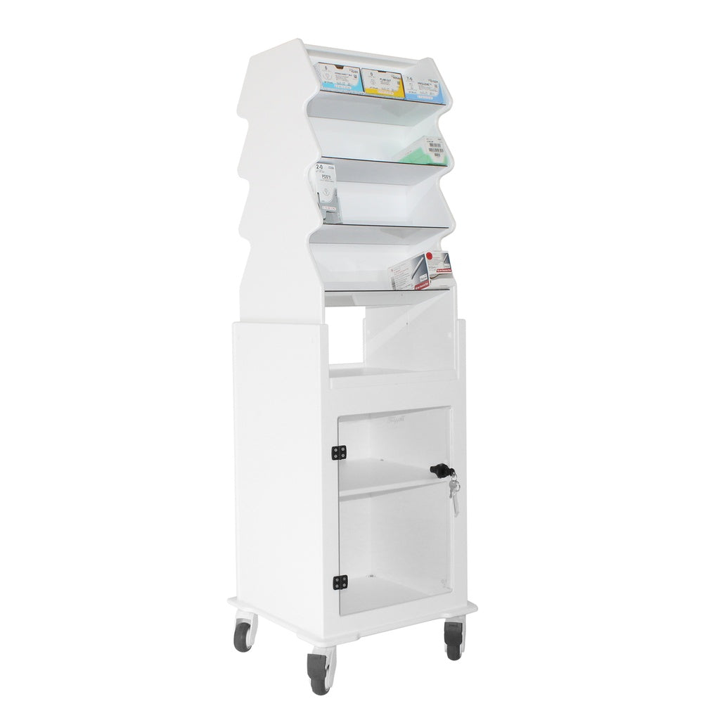 TrippNT 53972 Tall Narrow Suture Medical Cart Clear Lockable Door HDPE Full View