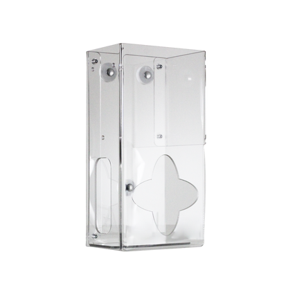 TrippNT 53983 — primary hero, vertical two-bin small Kimwipe dispenser with magnet mount