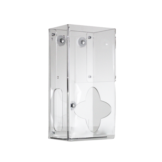 TrippNT 53983 — primary hero, vertical two-bin small Kimwipe dispenser with magnet mount