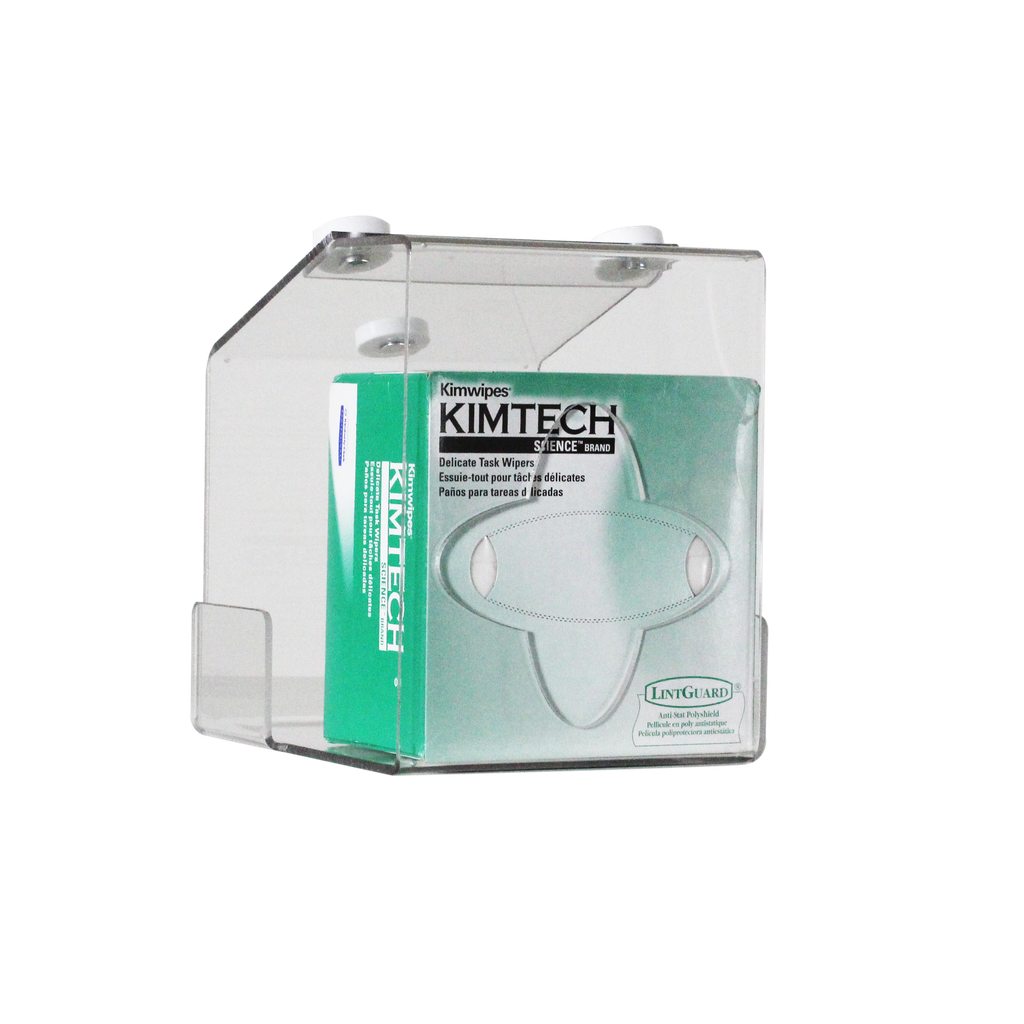 TrippNT 53999 — primary hero, undermount two-bin small Kimwipe dispenser — inverted under-shelf magnet mount, bottom-pull dispensing