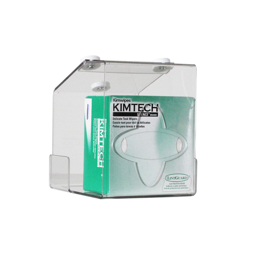 TrippNT 53999 — primary hero, undermount two-bin small Kimwipe dispenser — inverted under-shelf magnet mount, bottom-pull dispensing