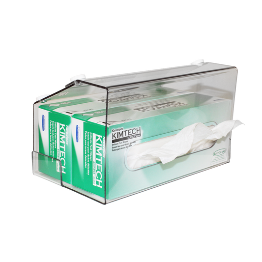 TrippNT 54000 — primary hero, undermount two-bin large Kimwipe dispenser — inverted under-shelf magnet mount for KC 34133 large boxes