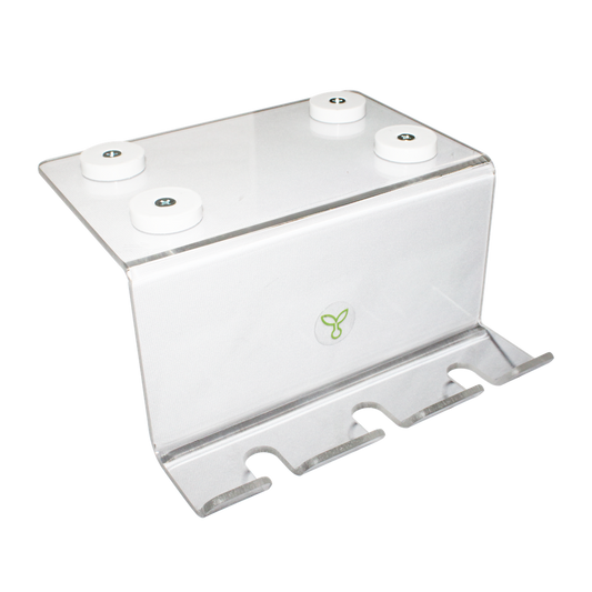 TrippNT 54001 — primary hero, 3-slot magnet pipette holder — clear polycarbonate 3-position holder for all pipettor brands on ferrous surfaces