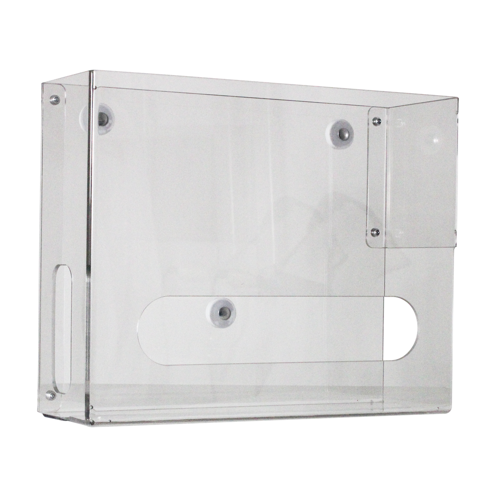 TrippNT 54025 — primary hero, vertical two-bin large Kimwipe dispenser with magnet mount for KC 34133 large boxes