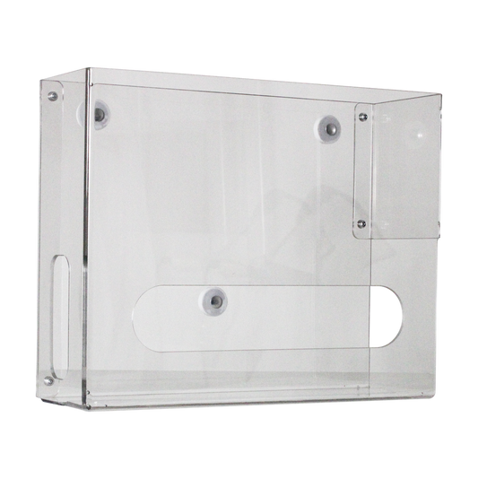 TrippNT 54025 — primary hero, vertical two-bin large Kimwipe dispenser with magnet mount for KC 34133 large boxes