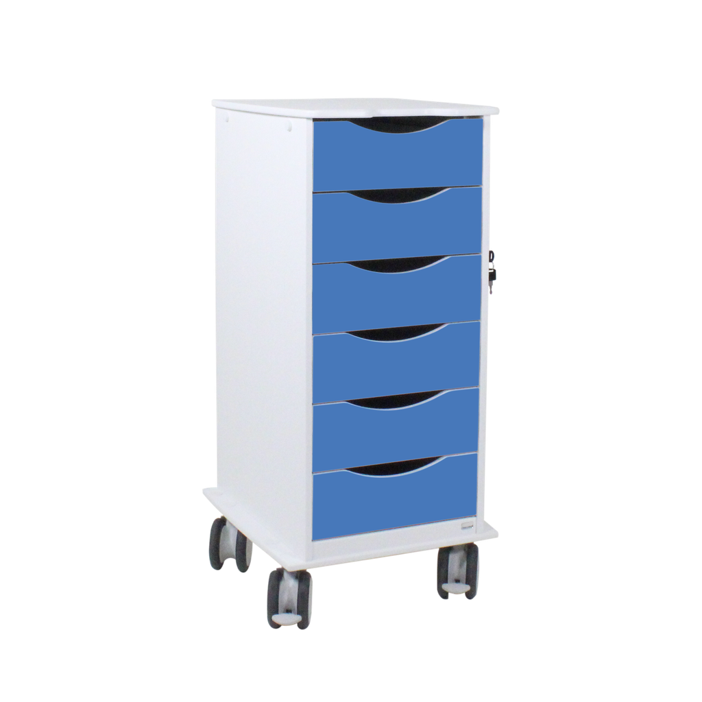 6-Drawer Lab Carts, HDPE, Full-Extension Locking Drawers — 6 Colors, 1/Cart | TrippNT
