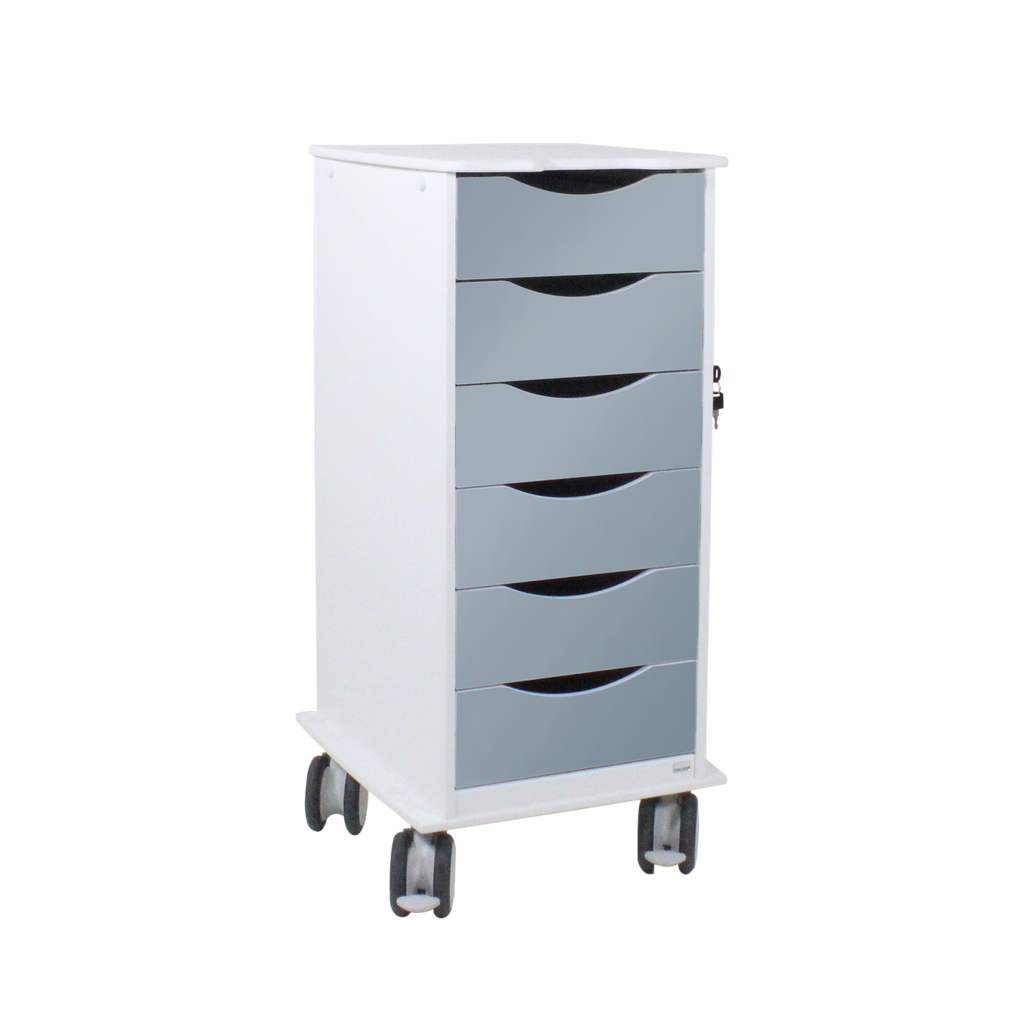 6-Drawer Lab Carts, HDPE, Full-Extension Locking Drawers — 6 Colors, 1/Cart | TrippNT