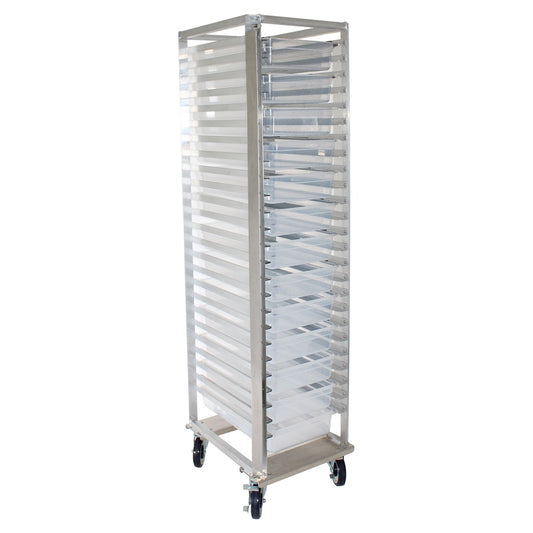 TrippNT 54111 LabFlow Storage Rack 4-Inch Polycarbonate Trays - 25-Level Aluminum Rack Front View