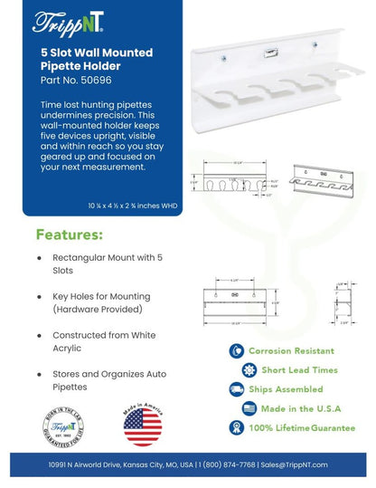 TrippNT 50696 5-Slot Wall Mounted Pipette Holder Laboratory Environment Lifestyle
