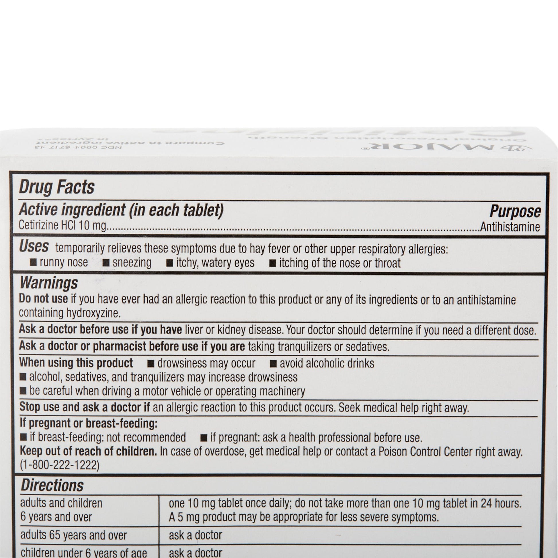 Major® Cetirizine Antihistamine All Day Allergy Relief