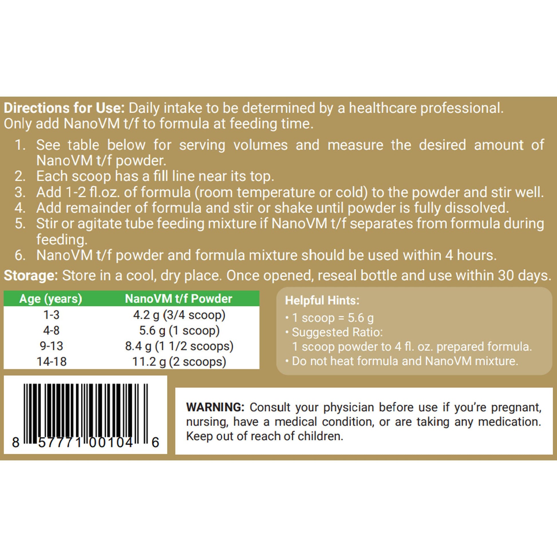 NanoVM® t/f Powder Pediatric Tube Feeding Formula, 275-gram jar
