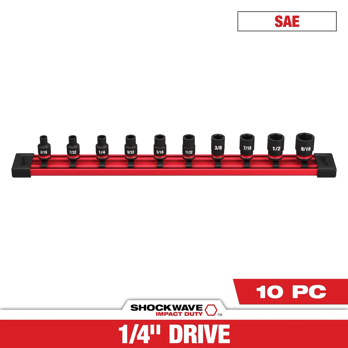 Milwaukee 10PC SHOCKWAVE Impact Duty SAE Standard 6 Point Socket Set 49-66-7000 | 1/4 in Drive, 10-Piece