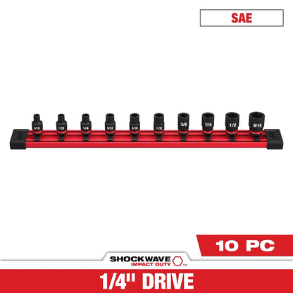 Milwaukee 10PC SHOCKWAVE Impact Duty SAE Standard 6 Point Socket Set 49-66-7000 | 1/4 in Drive, 10-Piece