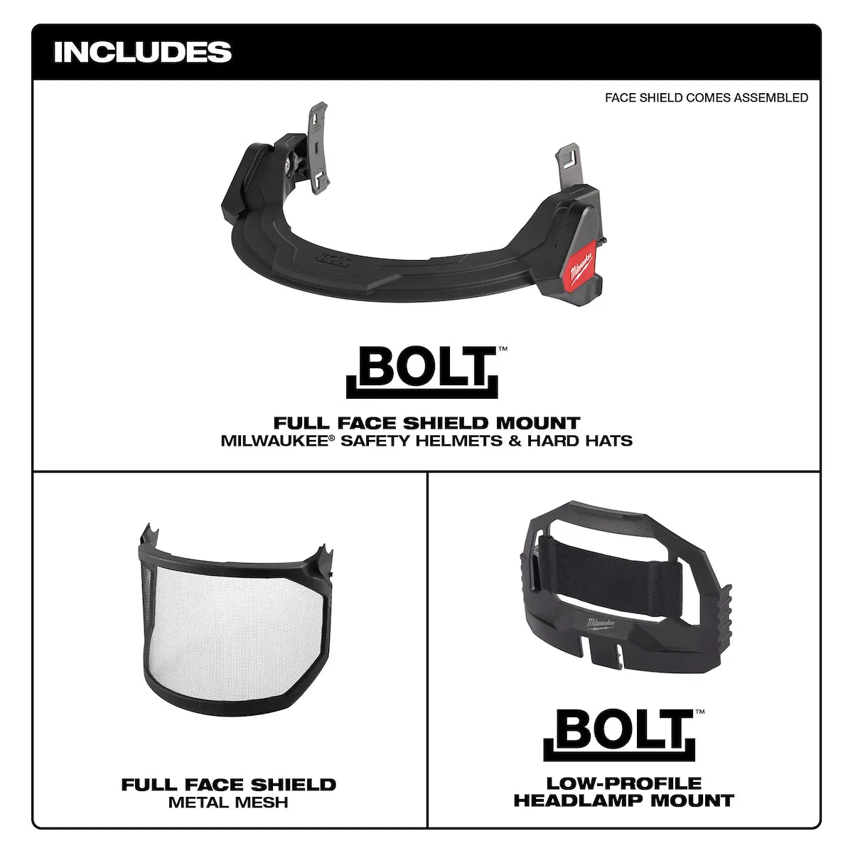 Milwaukee BOLT Full Face Shield - Metal Mesh (Compatible with Safety Helmets & Hard Hats) 48-73-1430