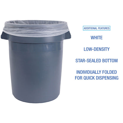 Boardwalk Trash Bag 60 gal. 0.70 mil White Industrial Strength Star Seal Bottom Flat Pack