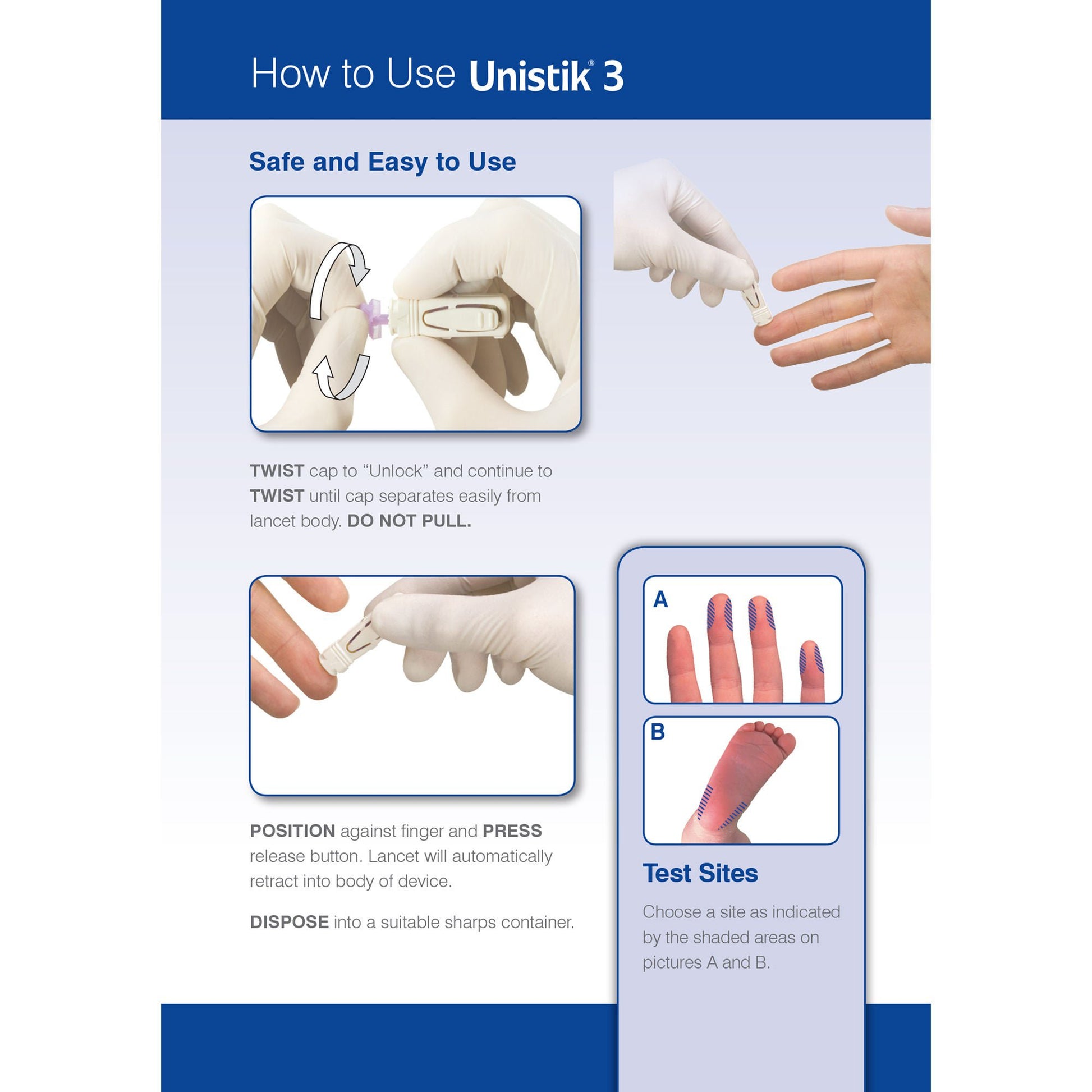 Unistik® 3 Comfort Safety Lancet, 1.8 millimeter Depth