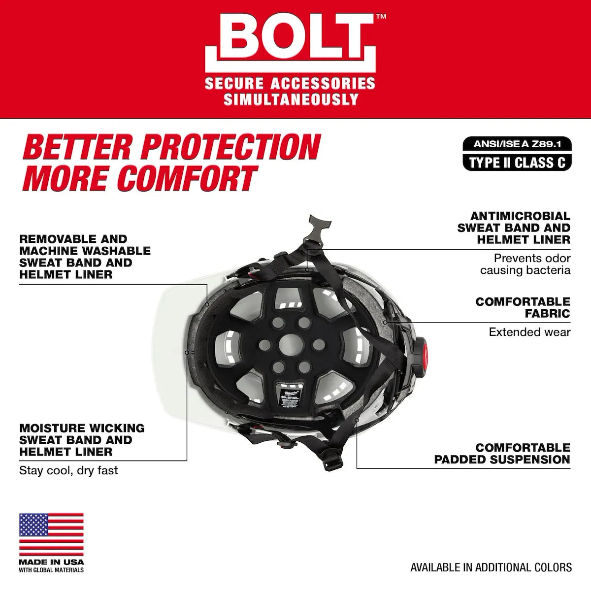 Milwaukee BOLT Red Front Brim Vented Safety Helmet (USA) - Type 2, Class C 48-73-1328