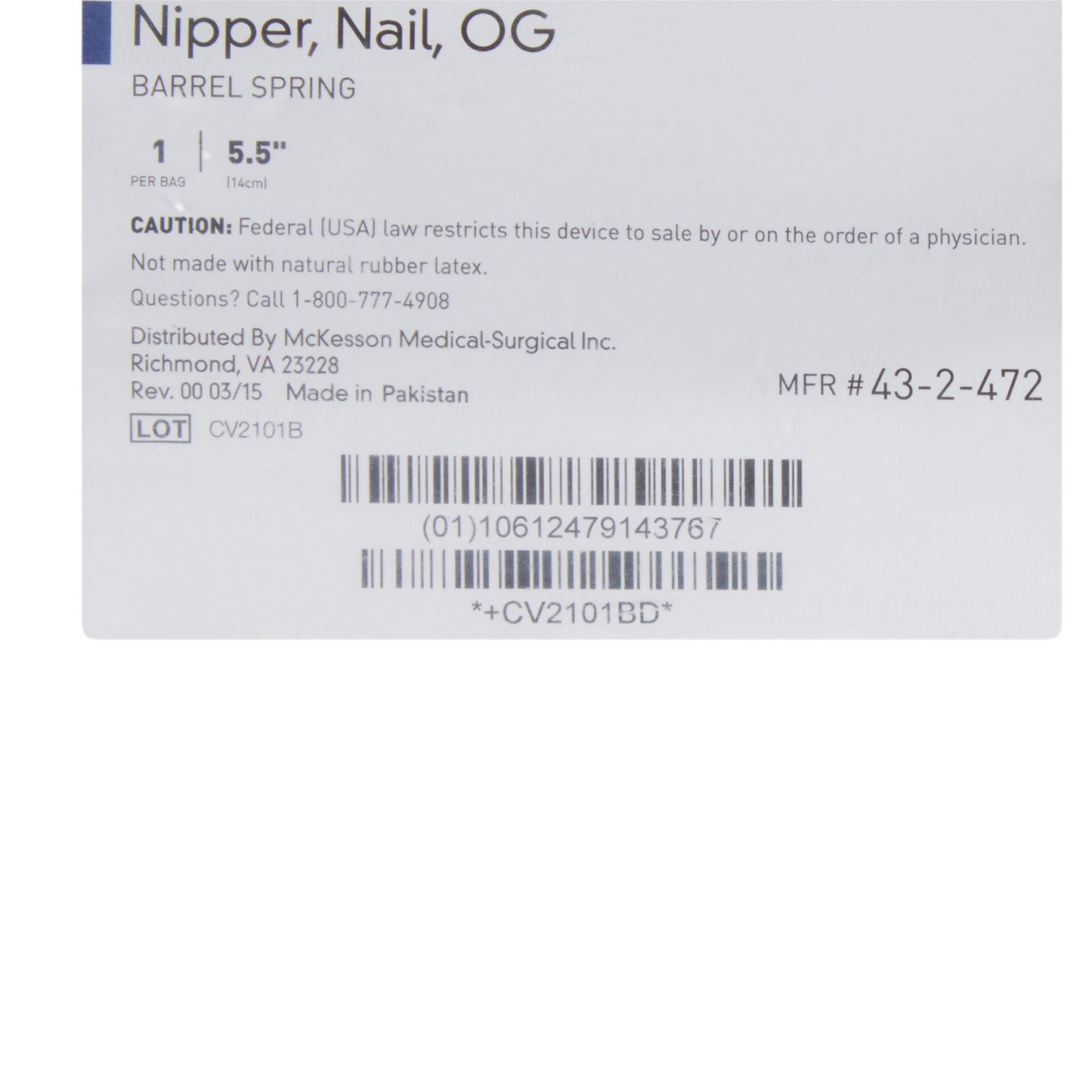 McKesson Nail Nipper, Concave Jaw, 5.5 Inches - view 6