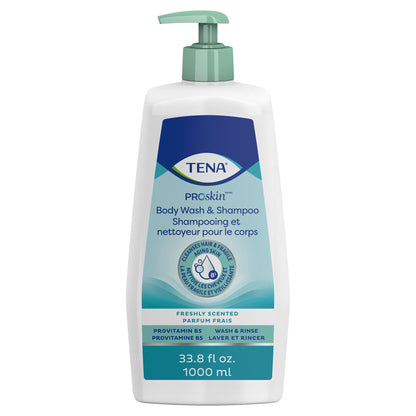 Tena Unscented Shampoo and Body Wash, Pump Bottle