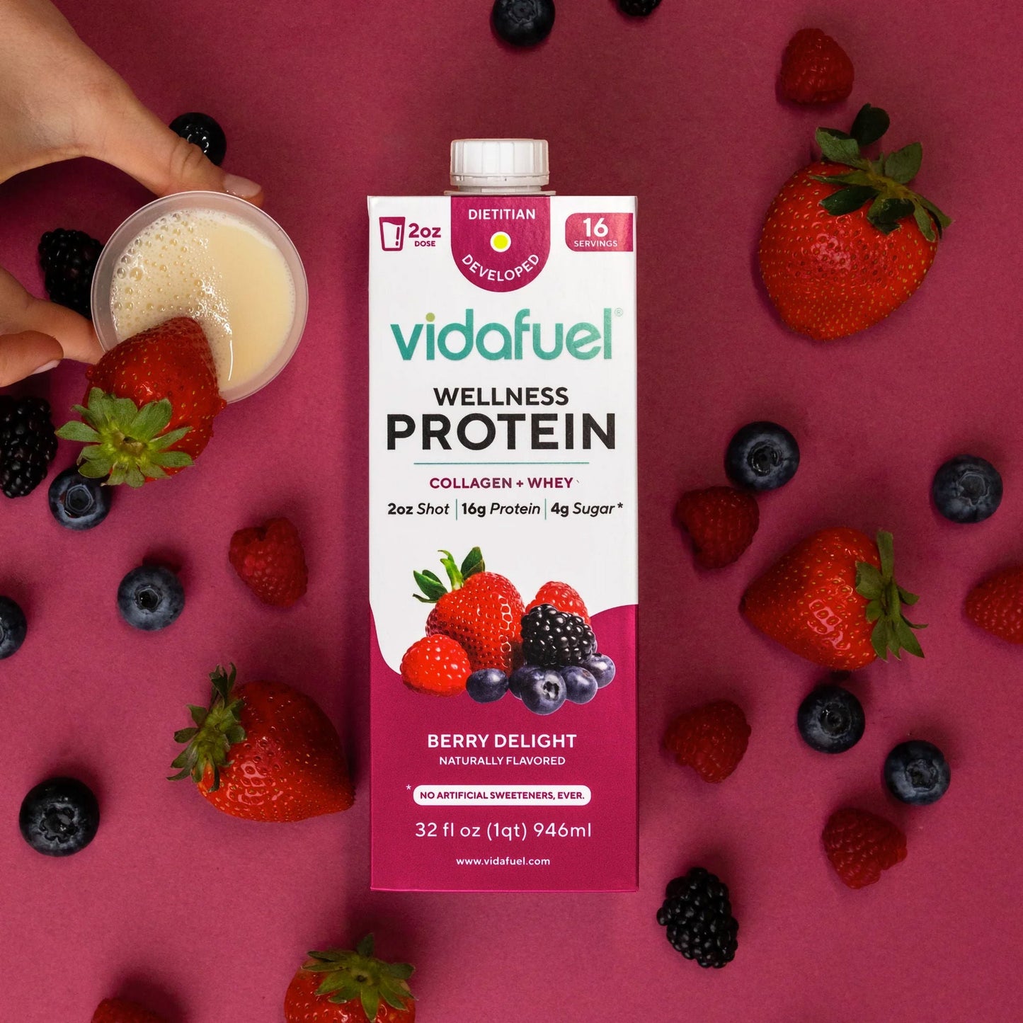 Vidafuel Wellness Protein Drink with Collagen and Whey, Berry Delight Flavor