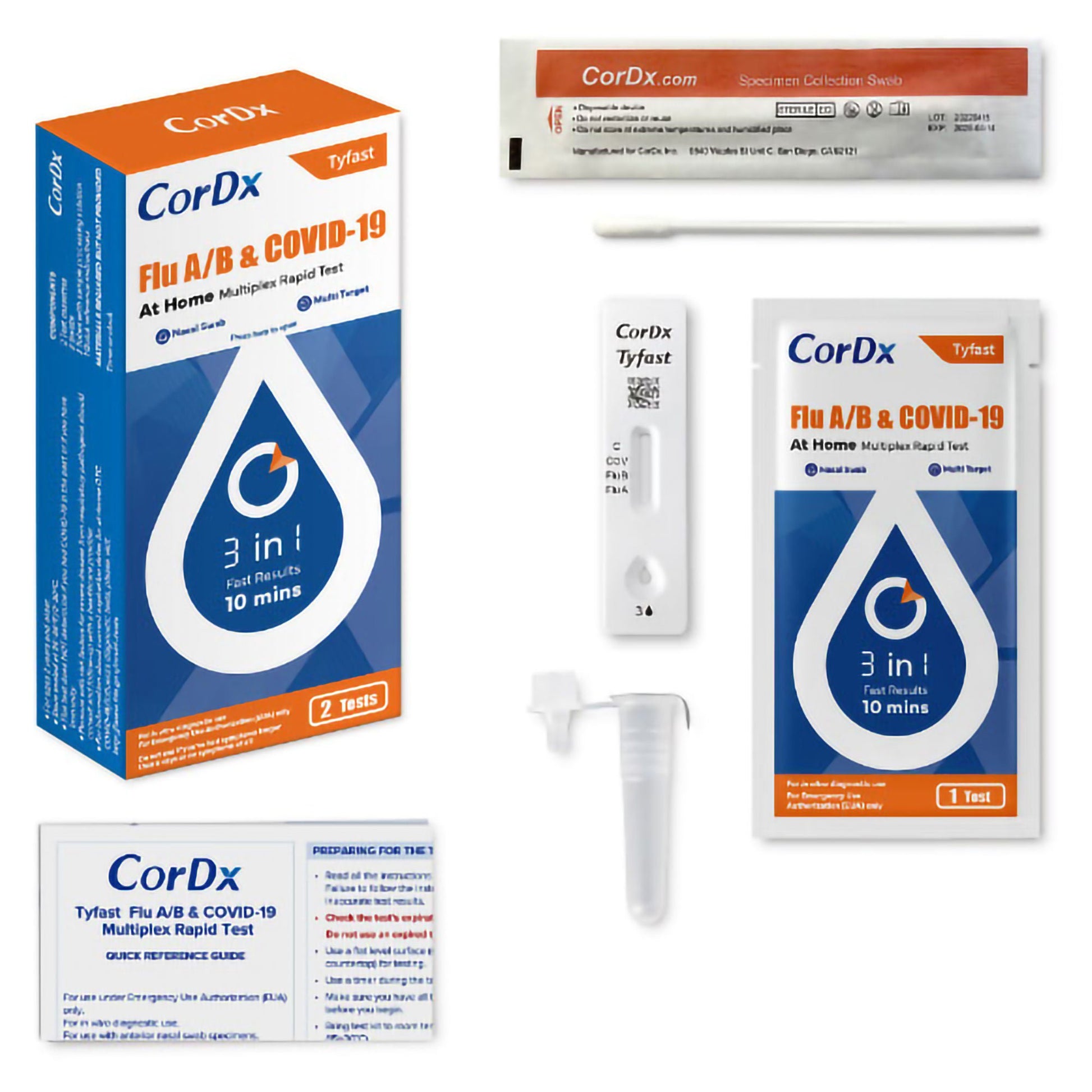Tyfast Respiratory Test Kit Flu A/B & COVID-19 At Home Multiplex Rapid Test 1 Test per Kit