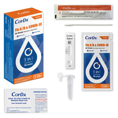 Tyfast Respiratory Test Kit Flu A/B & COVID-19 At Home Multiplex Rapid Test 1 Test per Kit