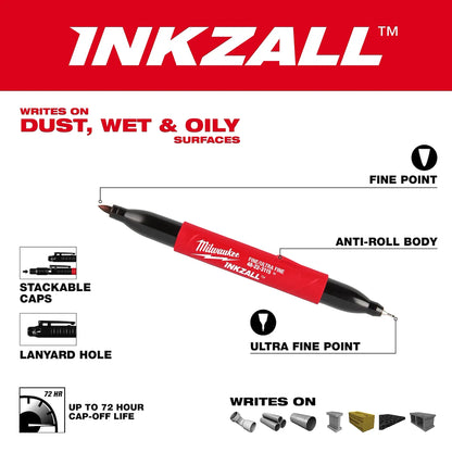 Milwaukee INKZALL Double Sided Black Jobsite Marker – Ultra Fine & Fine Point 48-22-3115