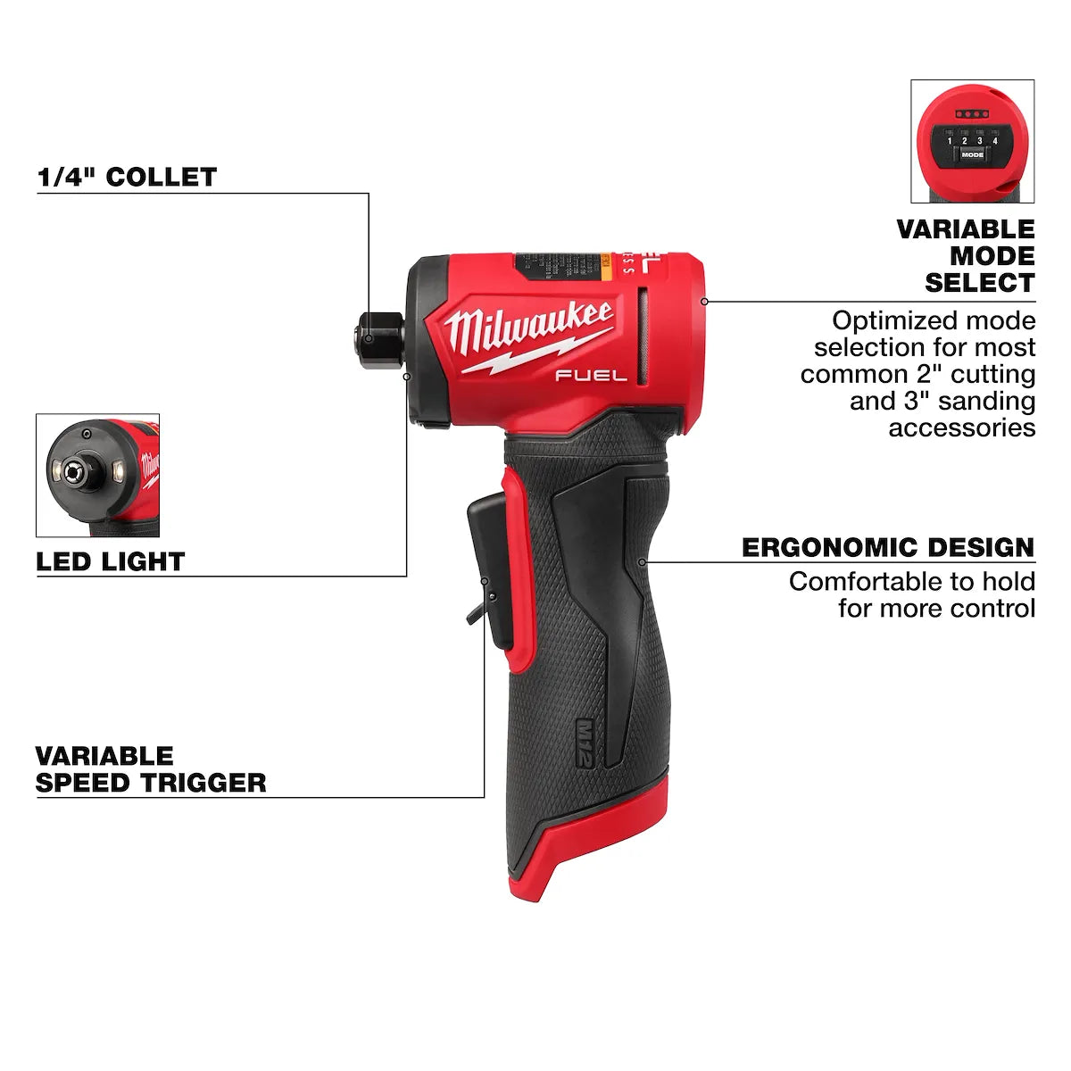 Milwaukee M12 FUEL 1/4" Right Angle Die Grinder 3485-20 | M12 Battery, 2-Piece