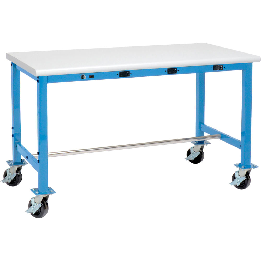 Global Industrial Mobile Packing Workbench W/Power Apron, Laminate Safety Edge, 60"W x 30"D