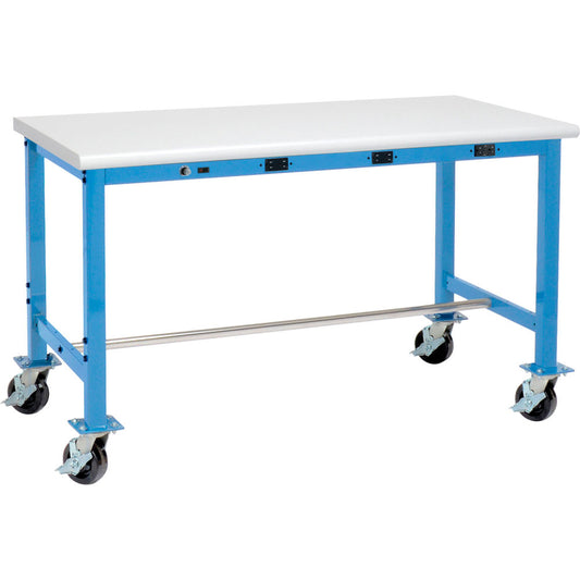 Global Industrial Mobile Packing Workbench W/Power Apron, Laminate Safety Edge, 60"W x 30"D