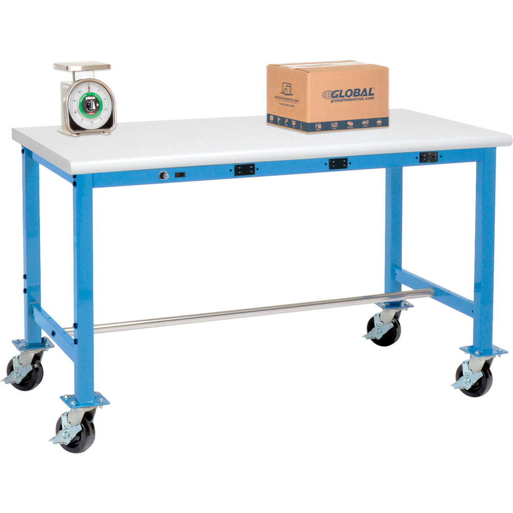 Global Industrial Mobile Packing Workbench W/Power Apron, Laminate Safety Edge, 60"W x 30"D