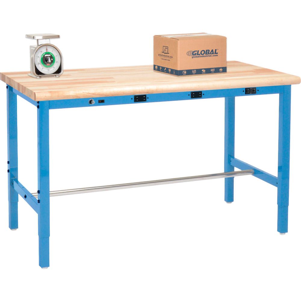 Global Industrial Packing Workbench W/Power Apron, Butcher Block Safety Edge, 72"W x 30"D