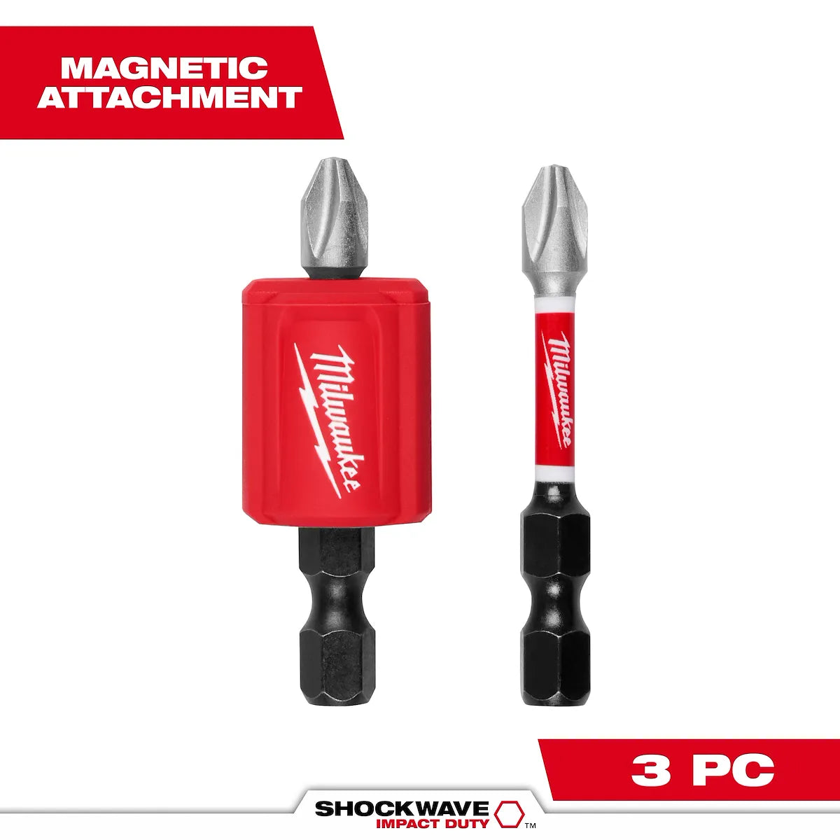 Milwaukee 3PC SHOCKWAVE Impact Duty Magnetic Attachment and PH2 Bit Set 48-32-4550 | 3-Piece