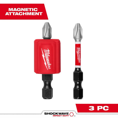 Milwaukee 3PC SHOCKWAVE Impact Duty Magnetic Attachment and PH2 Bit Set 48-32-4550 | 3-Piece