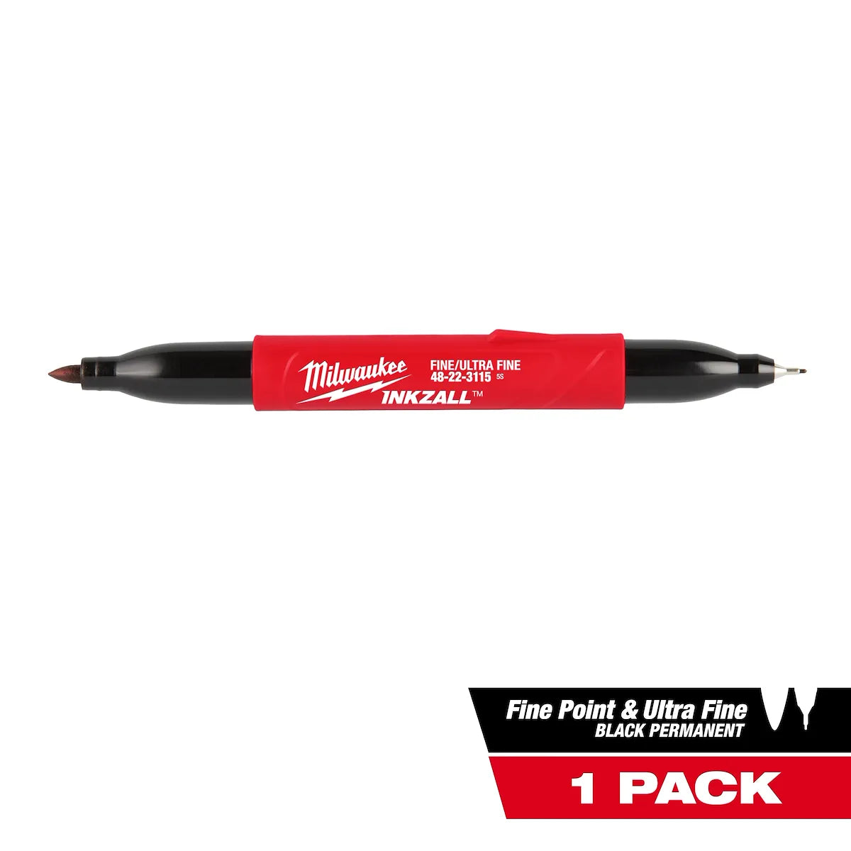Milwaukee INKZALL Double Sided Black Jobsite Marker – Ultra Fine & Fine Point 48-22-3115