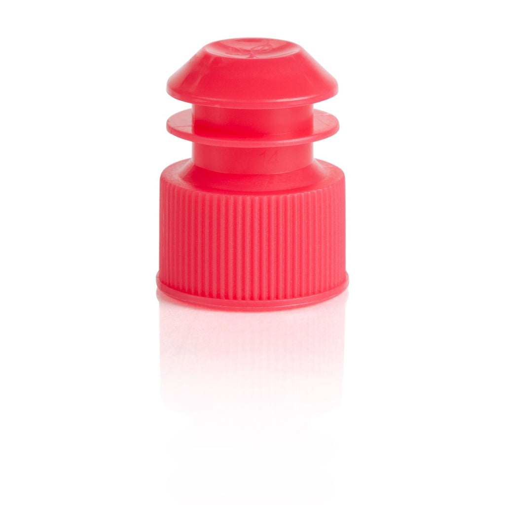 17 mm Flange Plug Caps, Polyethylene, Red — for 17 mm & 15 mL Centrifuge Tubes, 1000/Case | Globe Scientific