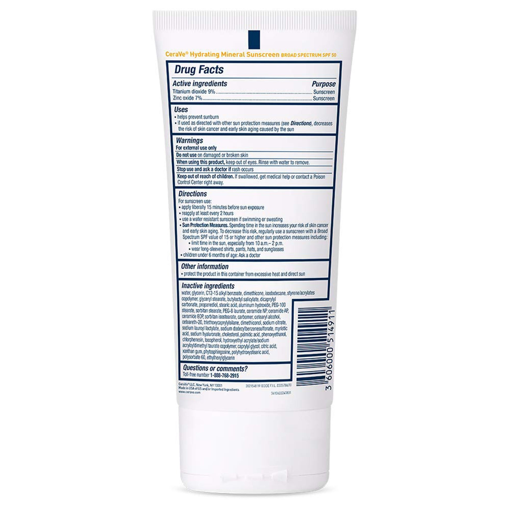 CeraVe® Hydrating Mineral Sunscreen Body SPF 50, Tube