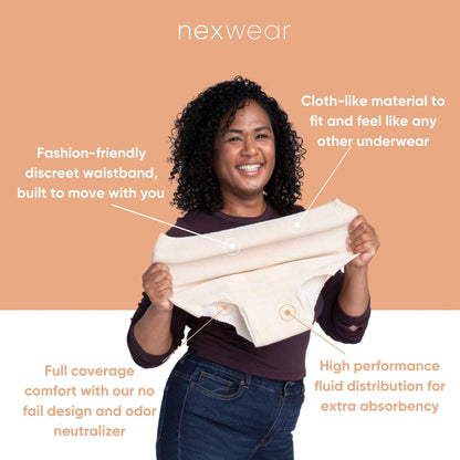 Nexwear Women's Pull-On Absorbent Underwear, Extra Large, Tan