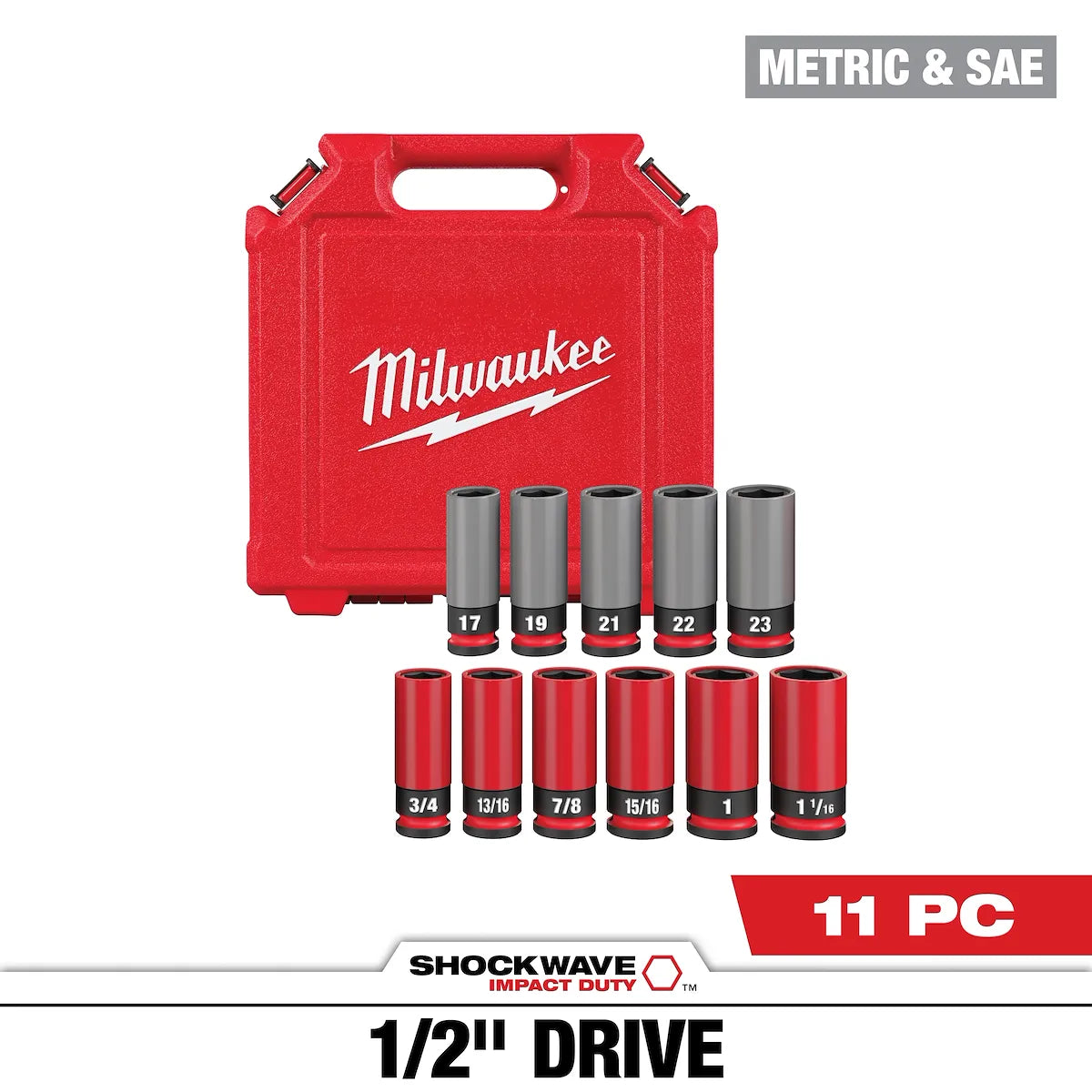 Milwaukee SHOCKWAVE Impact Duty 1/2 Drive SAE & Metric 11PC Lug Nut Wheel Socket Set 49-66-7807