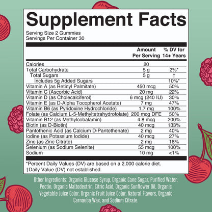Mary Ruth's Organic Women's Multivitamin Supplement Vitamin A / C / D / E 450 mcg - 20 mg - 6 mcg - 7 mg Strength Gummie Strawberry Flavor