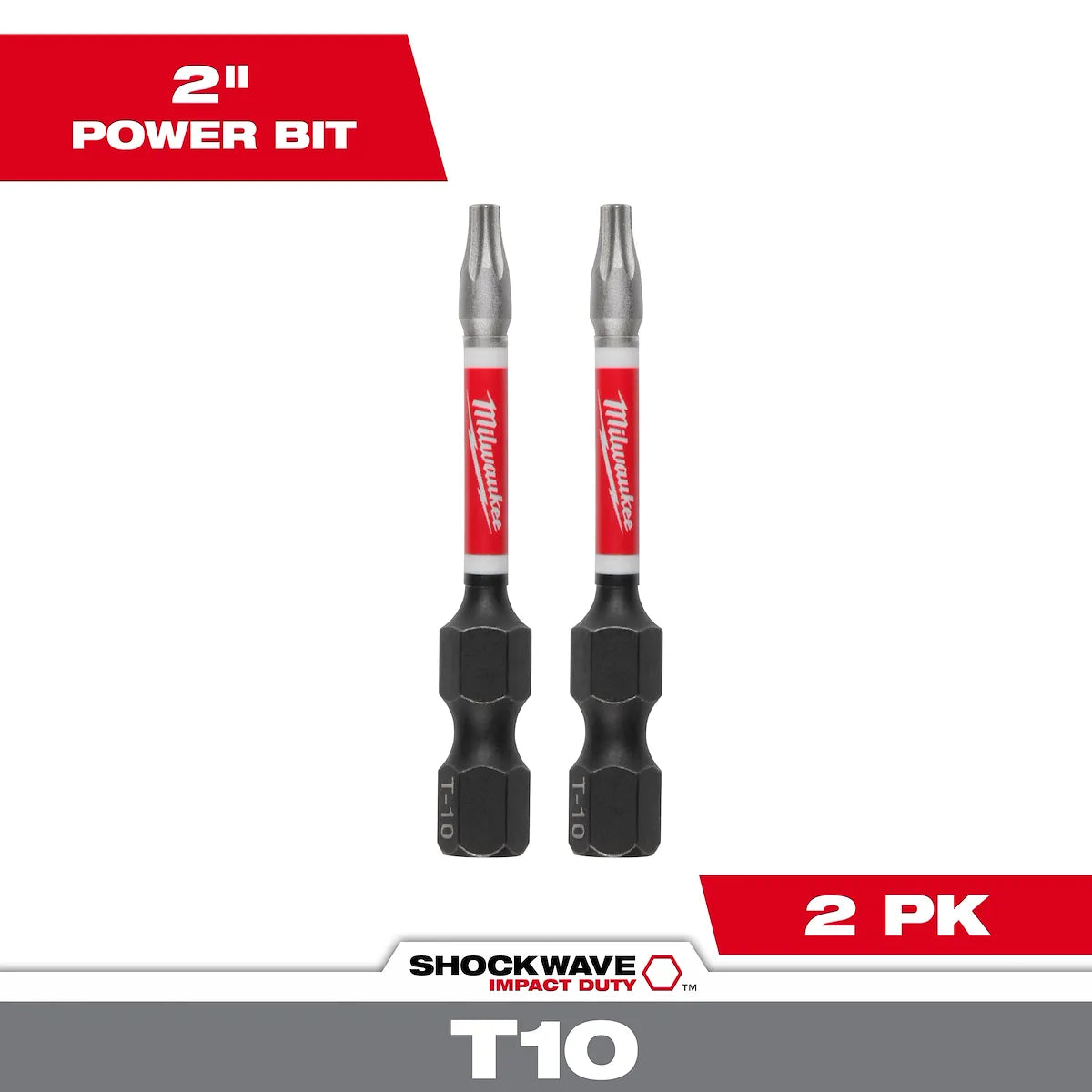 Milwaukee SHOCKWAVE Impact Duty 2" T10 Bit (2 Pk) 48-32-4982 | T10 Drive, 2-Piece