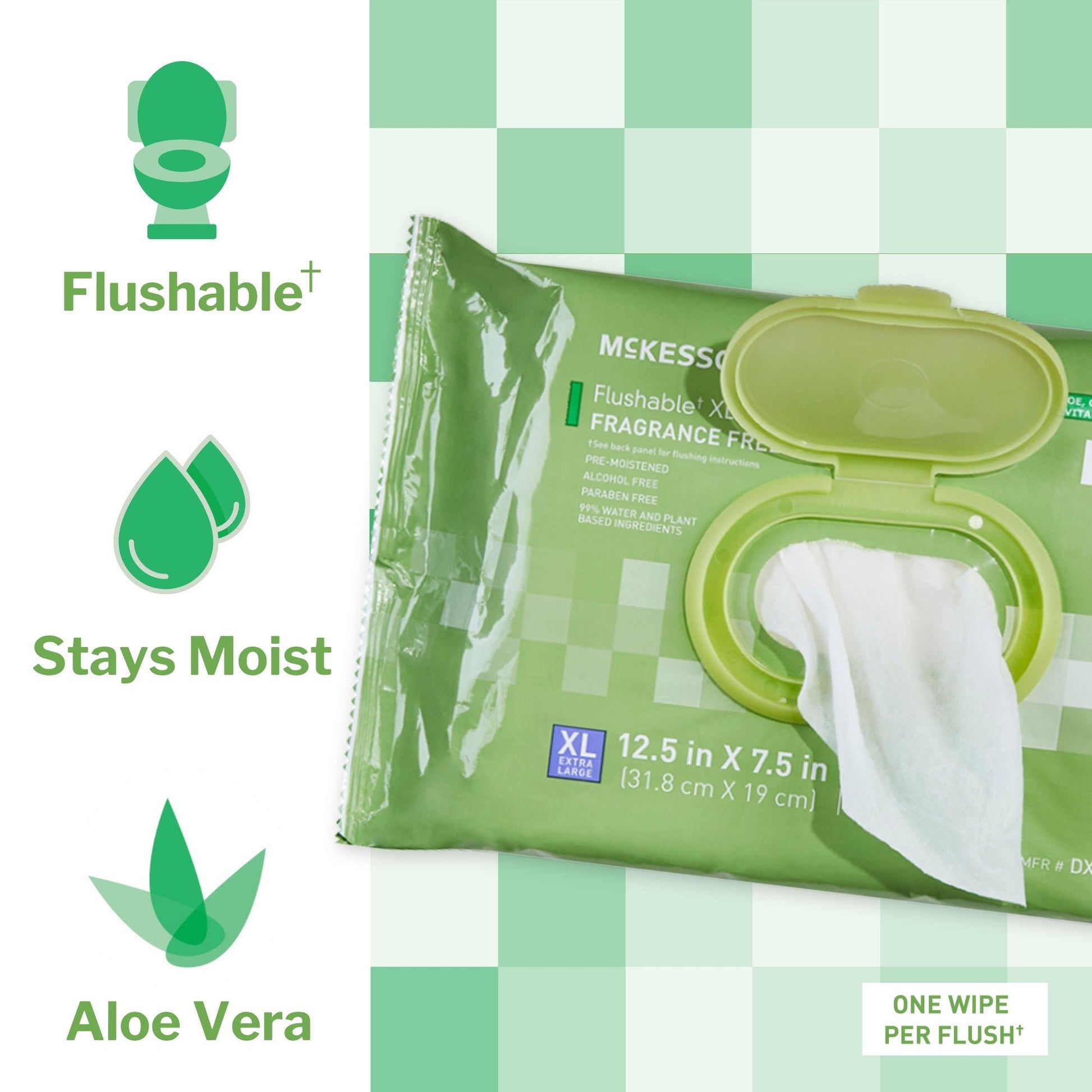 McKesson Flushable* Wet Wipes XL - Unscented, per Pack