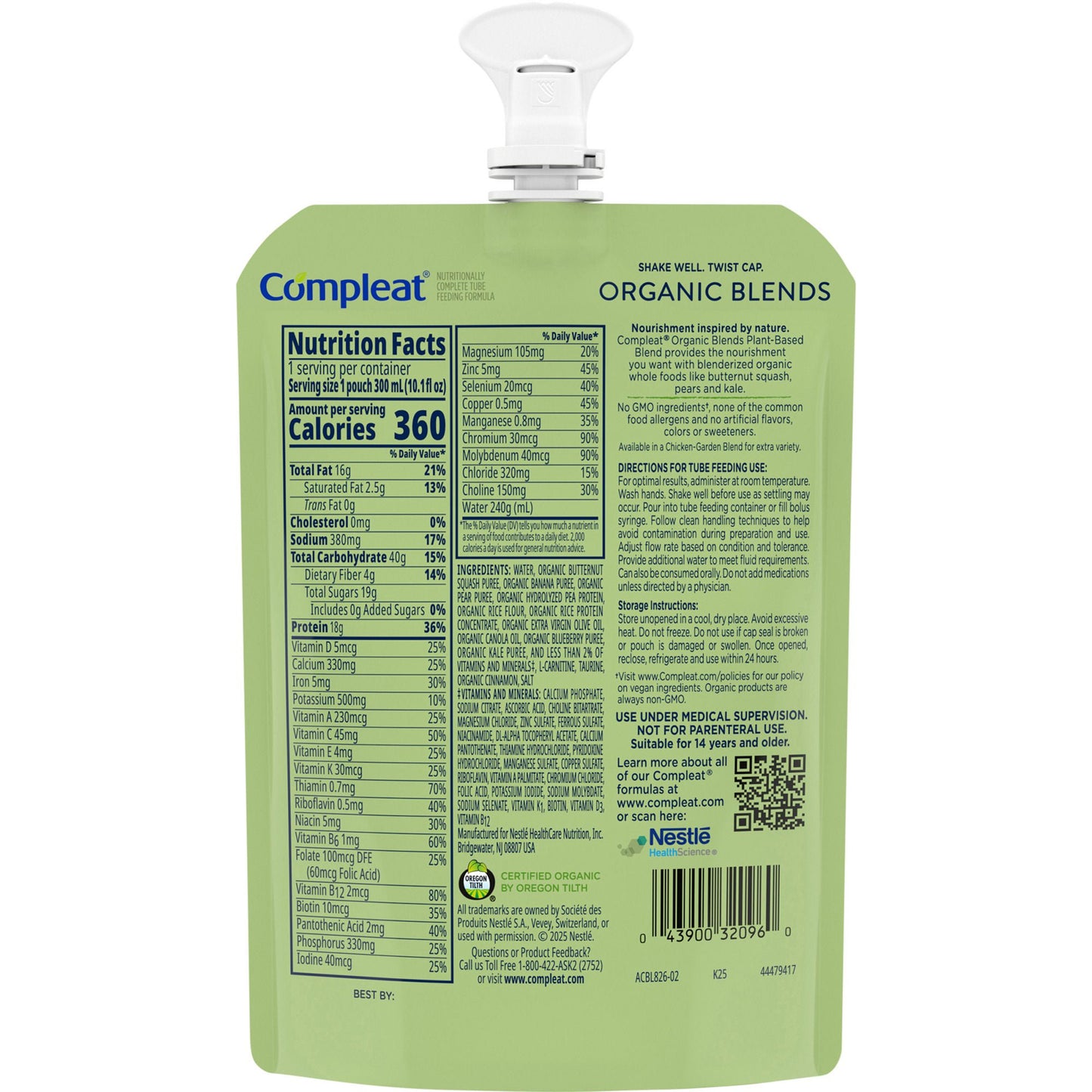 Compleat Organic Blends Plant Based Tube Feeding Formula Organic Blends Flavor Liquid Pouch