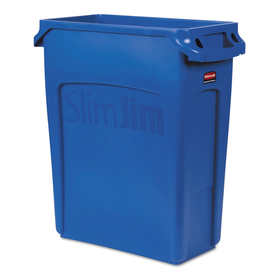 Rubbermaid Commercial Slim Jim Containers with Venting Channels, 16 gal, Resin, Blue (1971257)