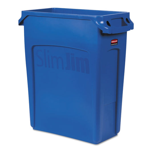 Rubbermaid Commercial Slim Jim Containers with Venting Channels, 16 gal, Resin, Blue (1971257)